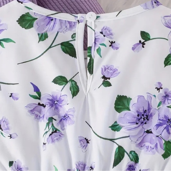 Purple Floral Kids Dress with Bow - Picture 4 of 6